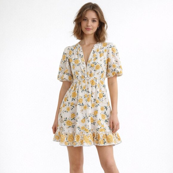 Joie Dresses & Skirts - Joie Floral Tiered Puff Sleeve Amelian Mini dress Size 8 Cotton